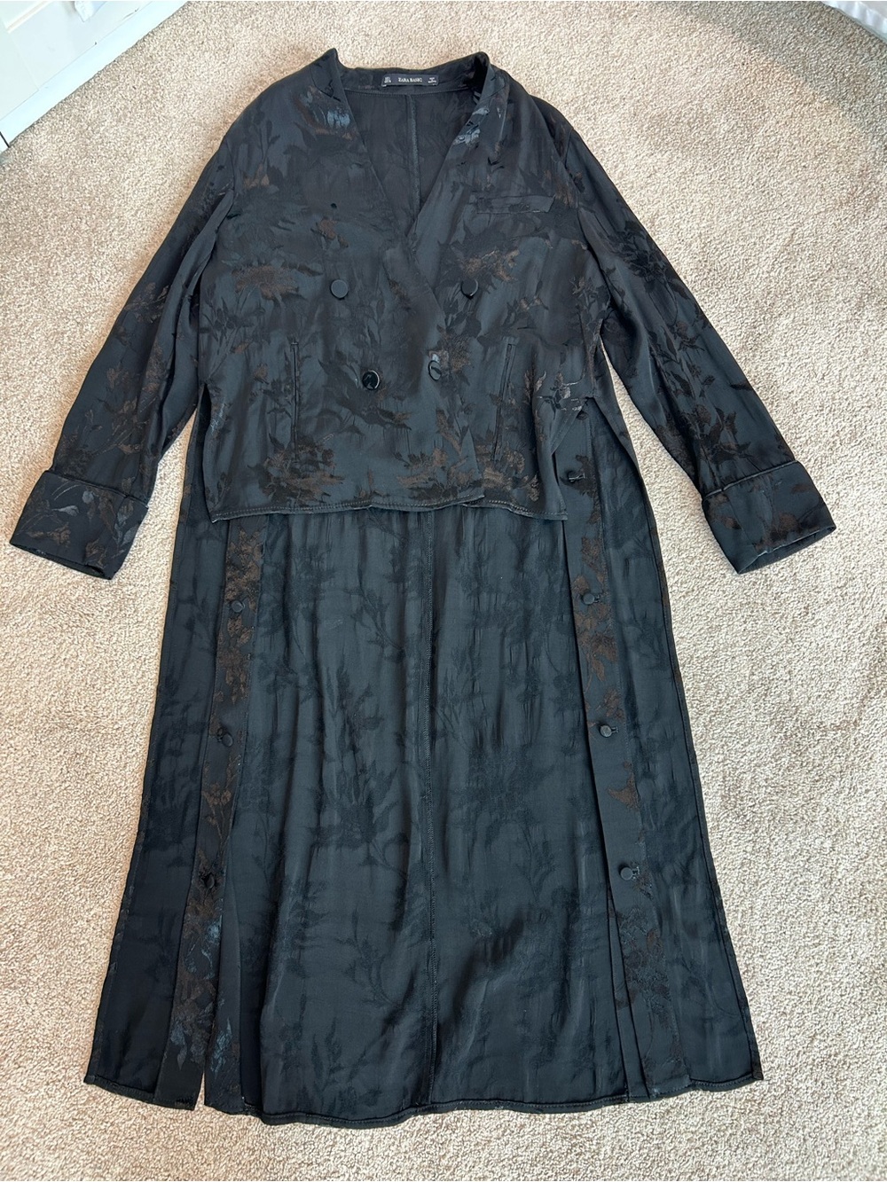 Zara black satin floral embroidered jacquard Brocade high-low blazer jacket Sz L - Picture 7 of 14